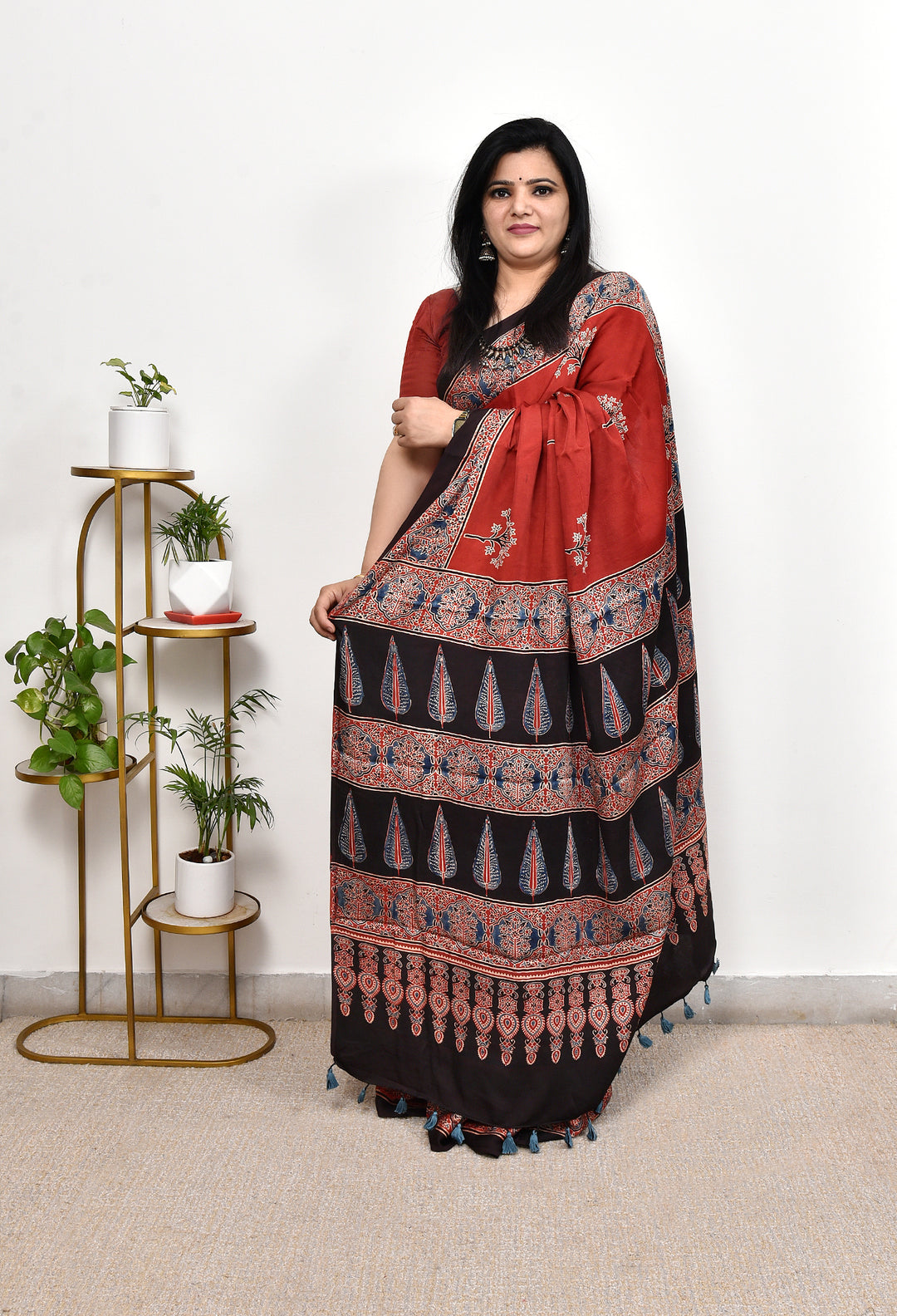 DVIJA  : AJRAKH HANDBLOCK MODAL SILK SAREE