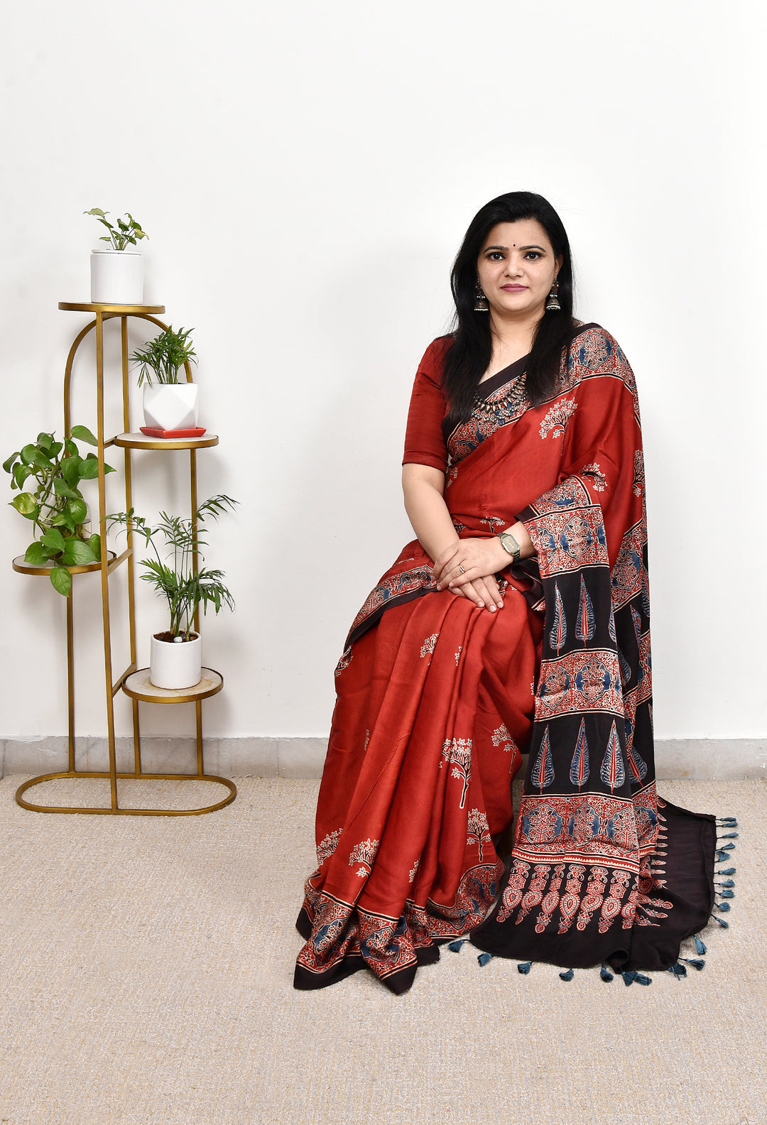 DVIJA  : AJRAKH HANDBLOCK MODAL SILK SAREE