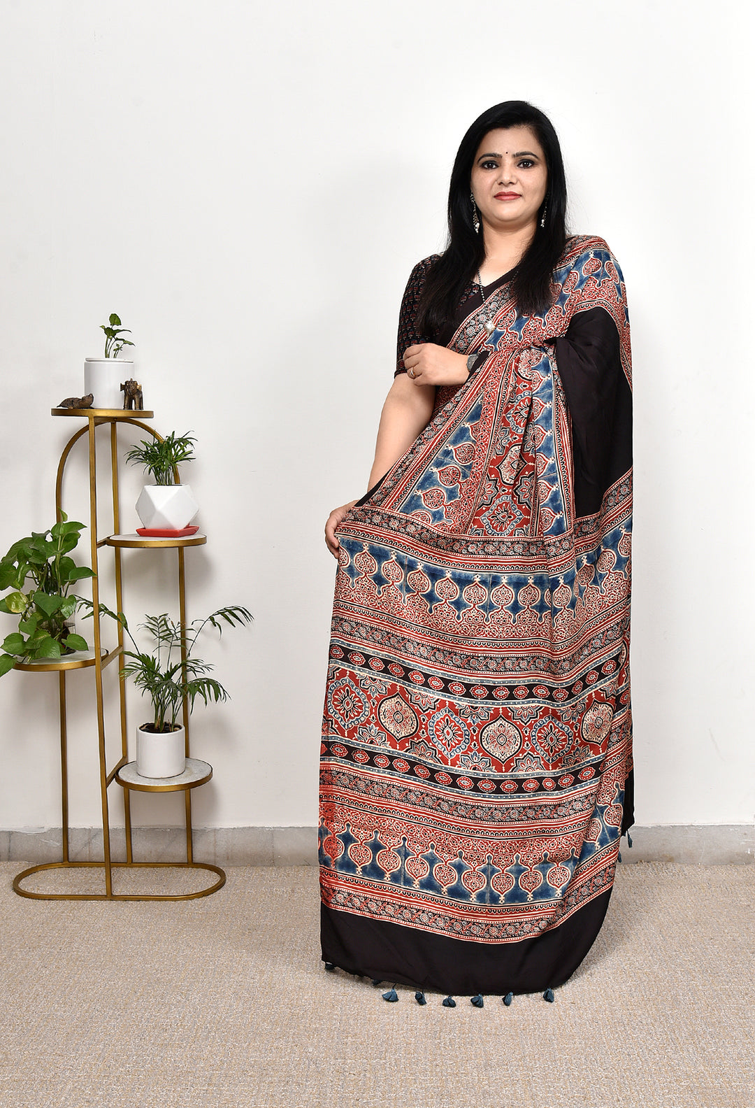 INAKSHI  : AJRAKH HANDBLOCK MODAL SILK SAREE