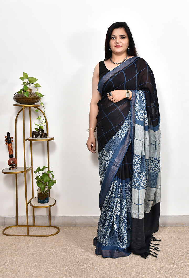 DHANUKA : AJRAKH HANDBLOCK KOTA MULBERRY SILK SAREE