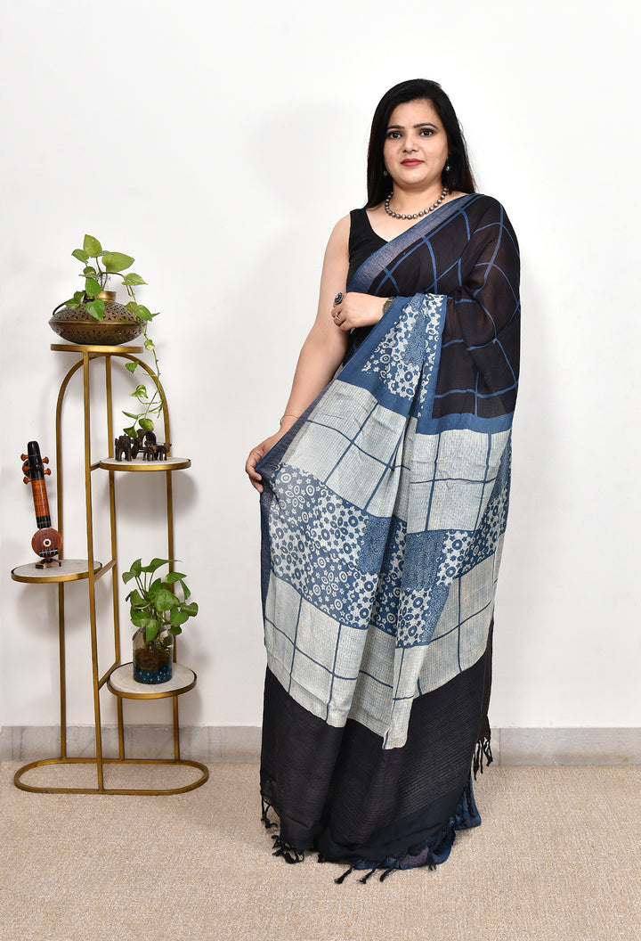 DHANUKA : AJRAKH HANDBLOCK KOTA MULBERRY SILK SAREE