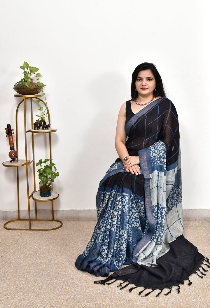 DHANUKA : AJRAKH HANDBLOCK KOTA MULBERRY SILK SAREE