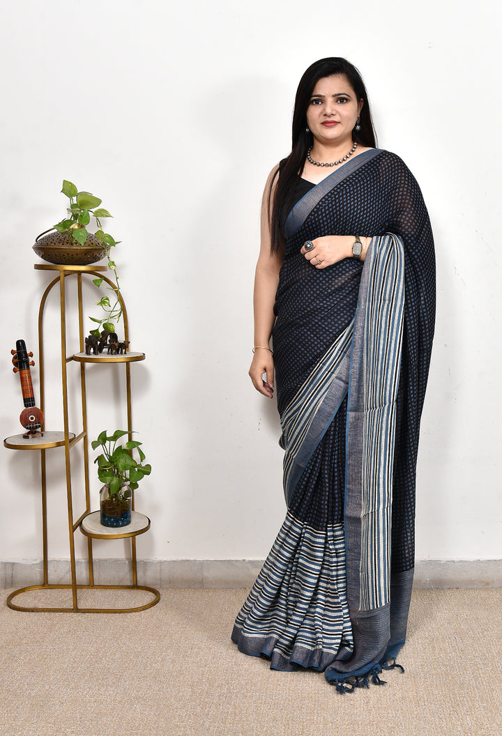 REMINYA : AJRAKH HANDBLOCK KOTA MULBERRY SILK SAREE