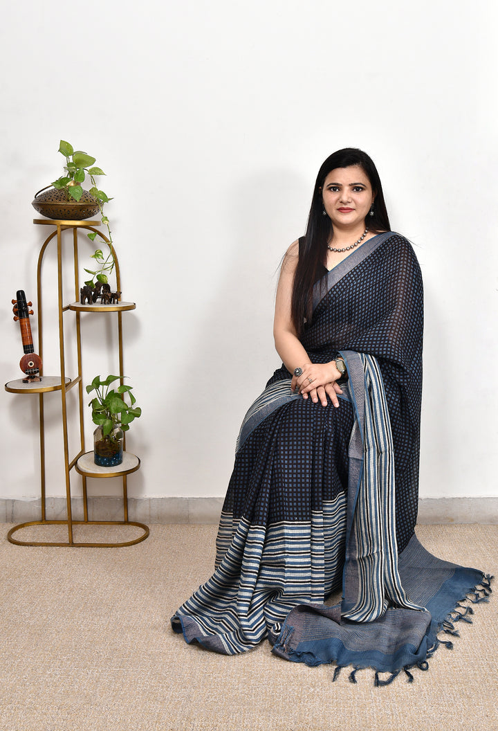 REMINYA : AJRAKH HANDBLOCK KOTA MULBERRY SILK SAREE