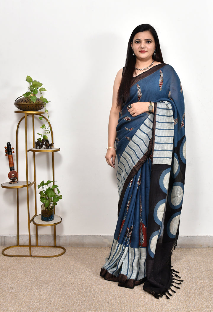 SILKY : AJRAKH HANDBLOCK KOTA MULBERRY SILK SAREE