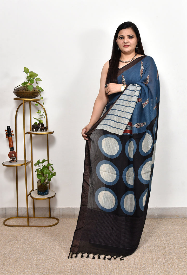 SILKY : AJRAKH HANDBLOCK KOTA MULBERRY SILK SAREE