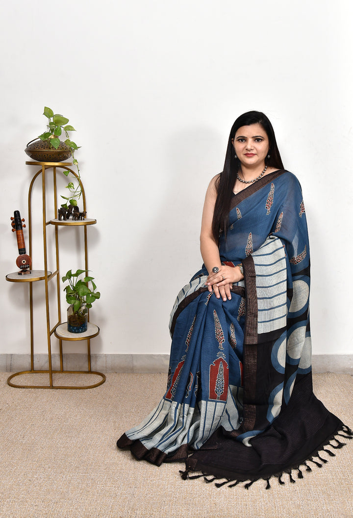 SILKY : AJRAKH HANDBLOCK KOTA MULBERRY SILK SAREE