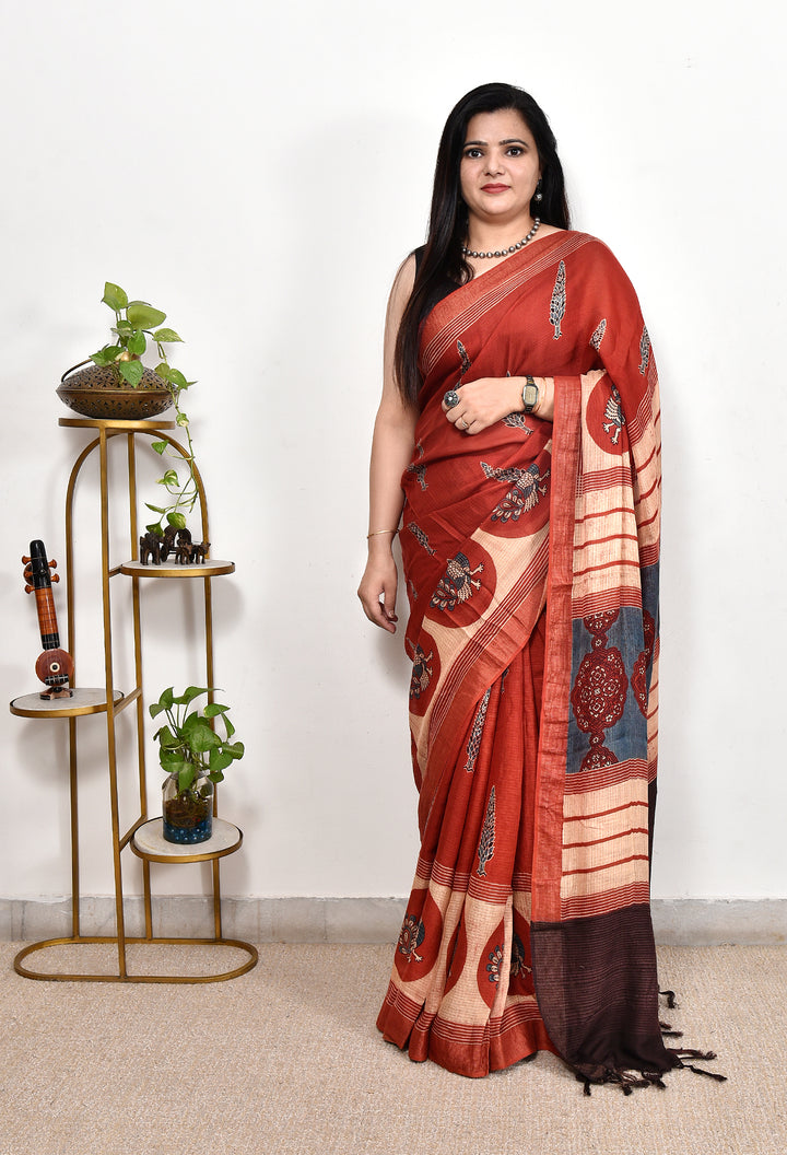 ADITHI : AJRAKH HANDBLOCK KOTA MULBERRY SILK SAREE