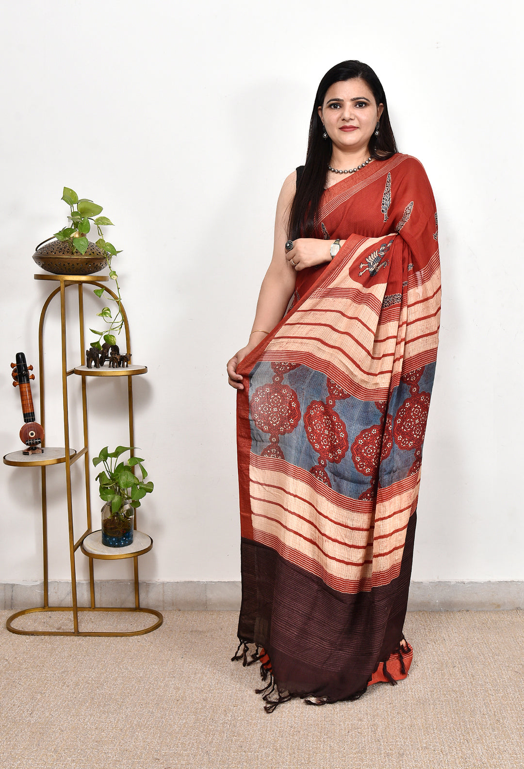 ADITHI : AJRAKH HANDBLOCK KOTA MULBERRY SILK SAREE