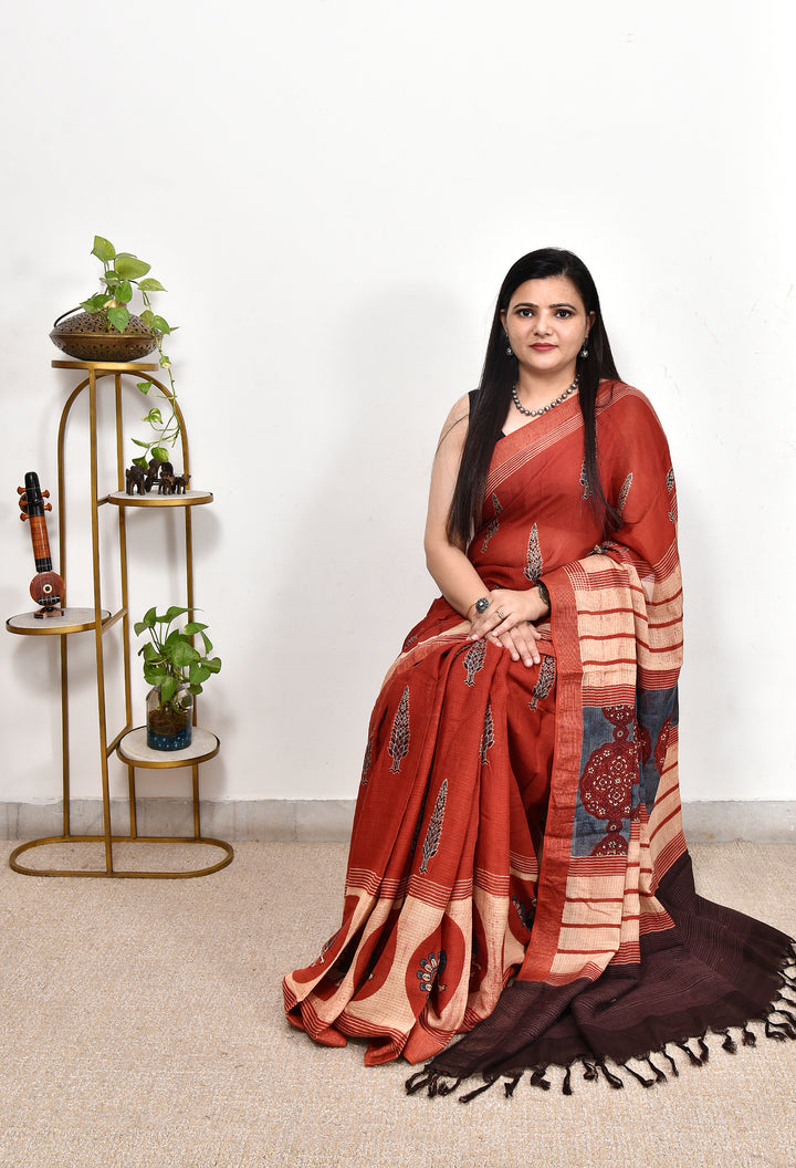 ADITHI : AJRAKH HANDBLOCK KOTA MULBERRY SILK SAREE