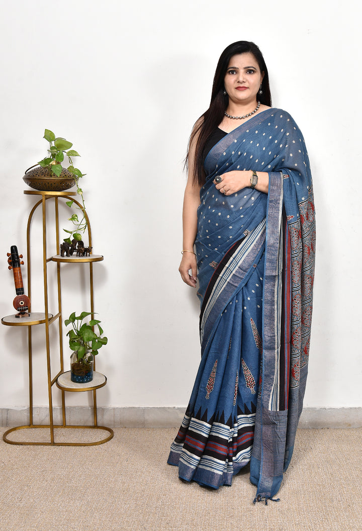 BHAWNA : AJRAKH HANDBLOCK KOTA MULBERRY SILK SAREE