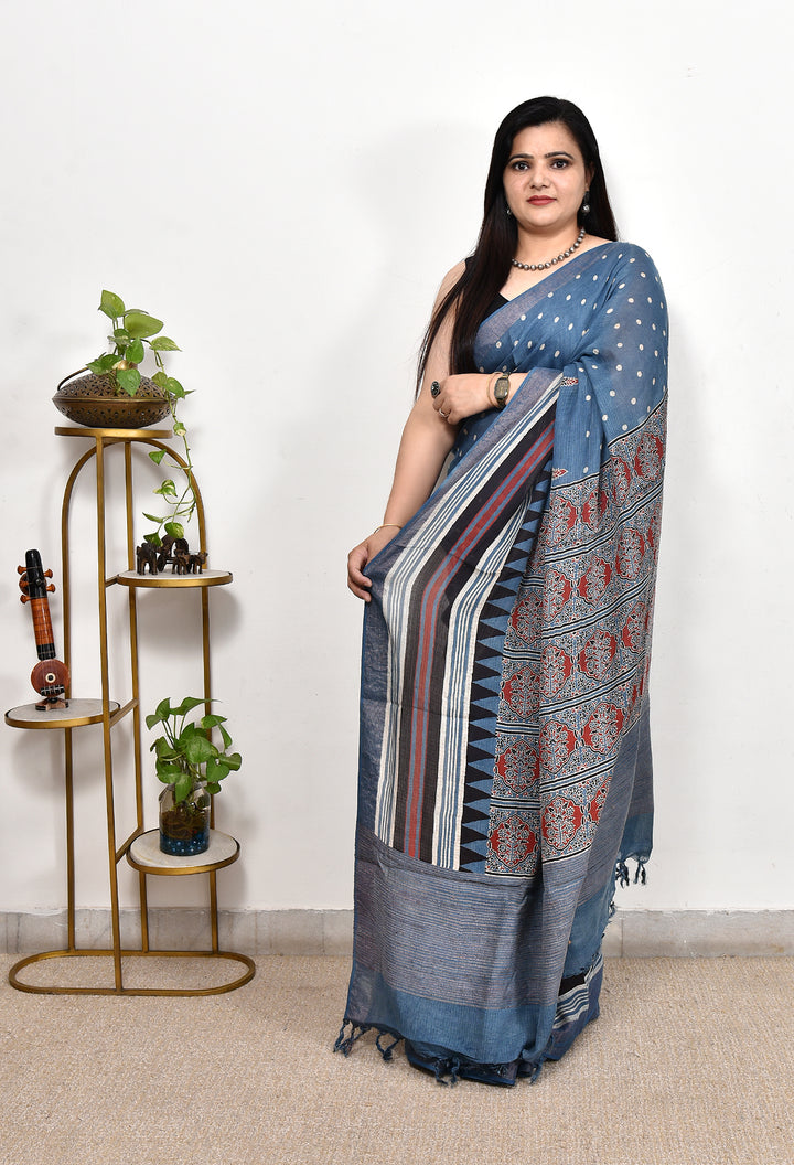 BHAWNA : AJRAKH HANDBLOCK KOTA MULBERRY SILK SAREE