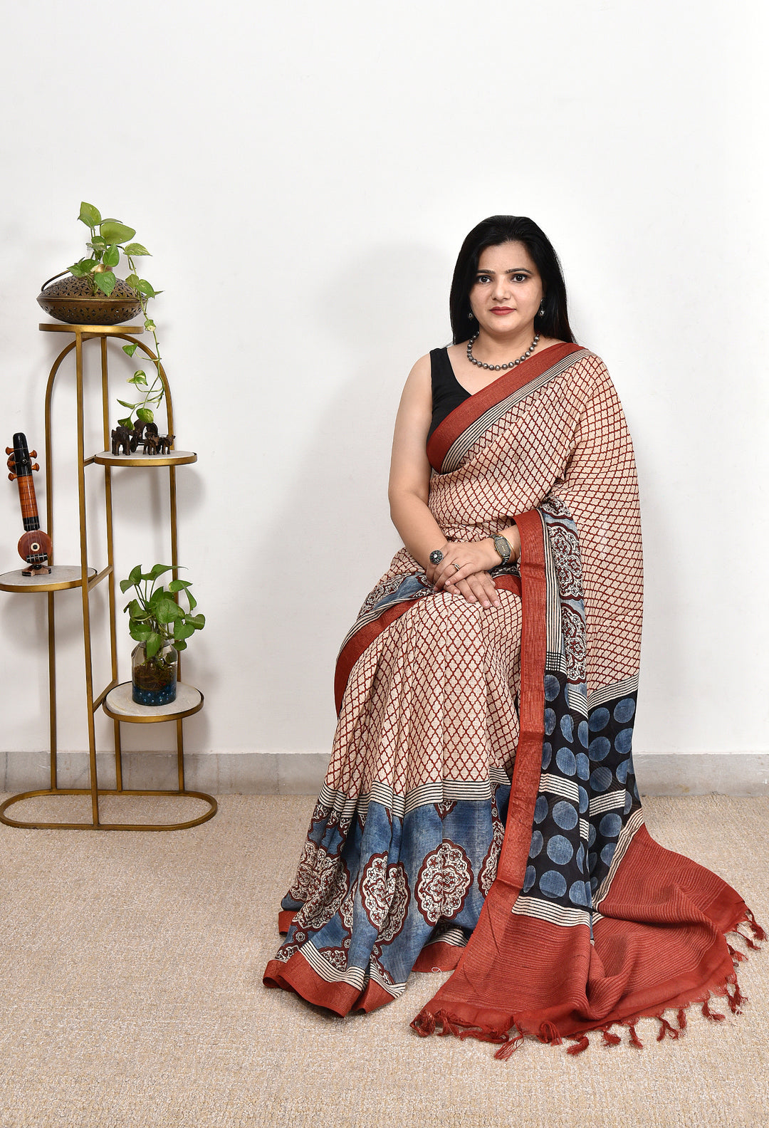 JHARNA : AJRAKH HANDBLOCK KOTA MULBERRY SILK SAREE