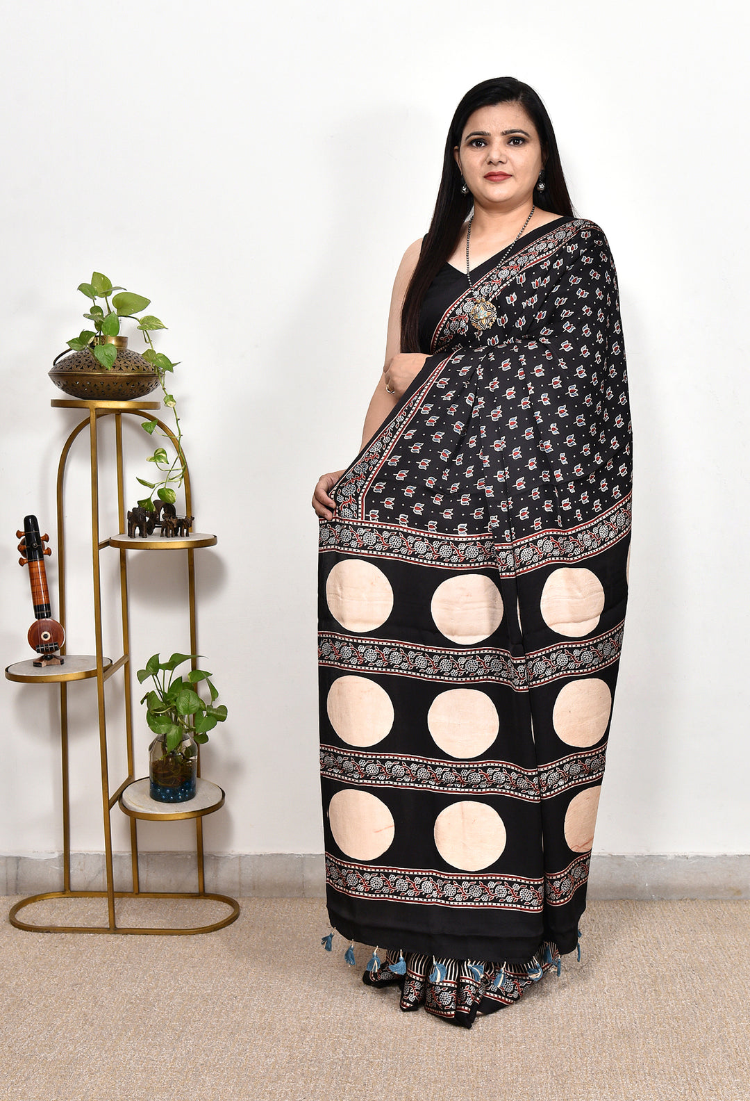WARIKA : AJRAKH HANDBLOCK MODAL SILK SAREE