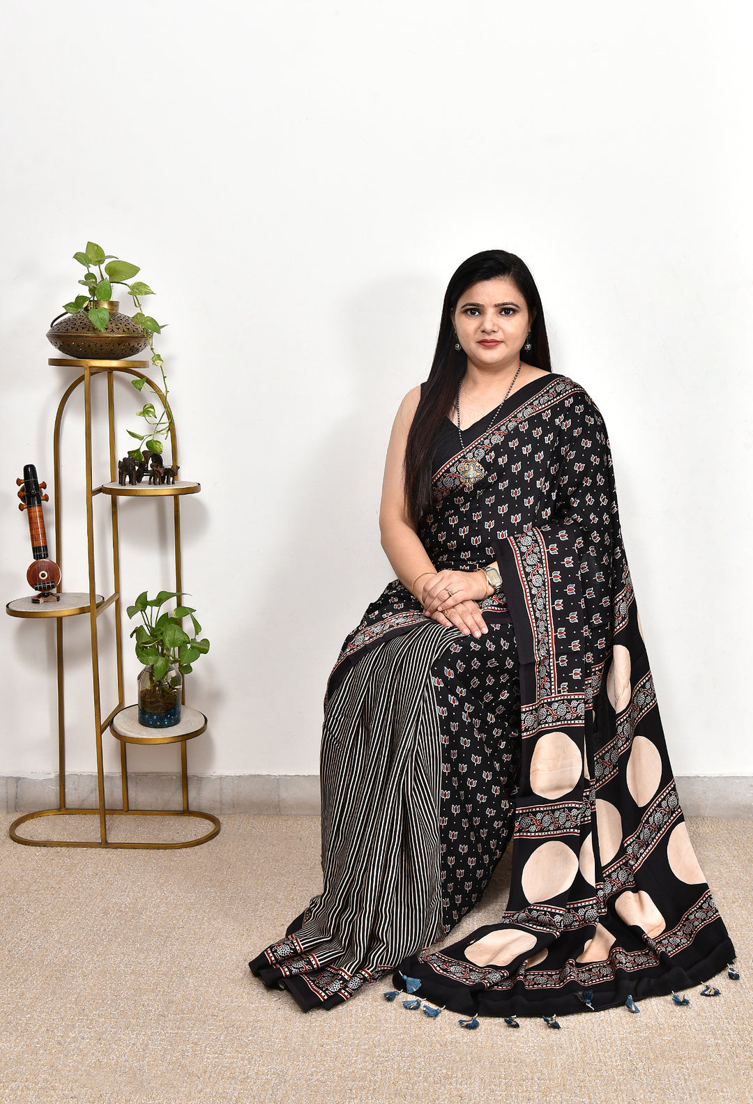 WARIKA : AJRAKH HANDBLOCK MODAL SILK SAREE