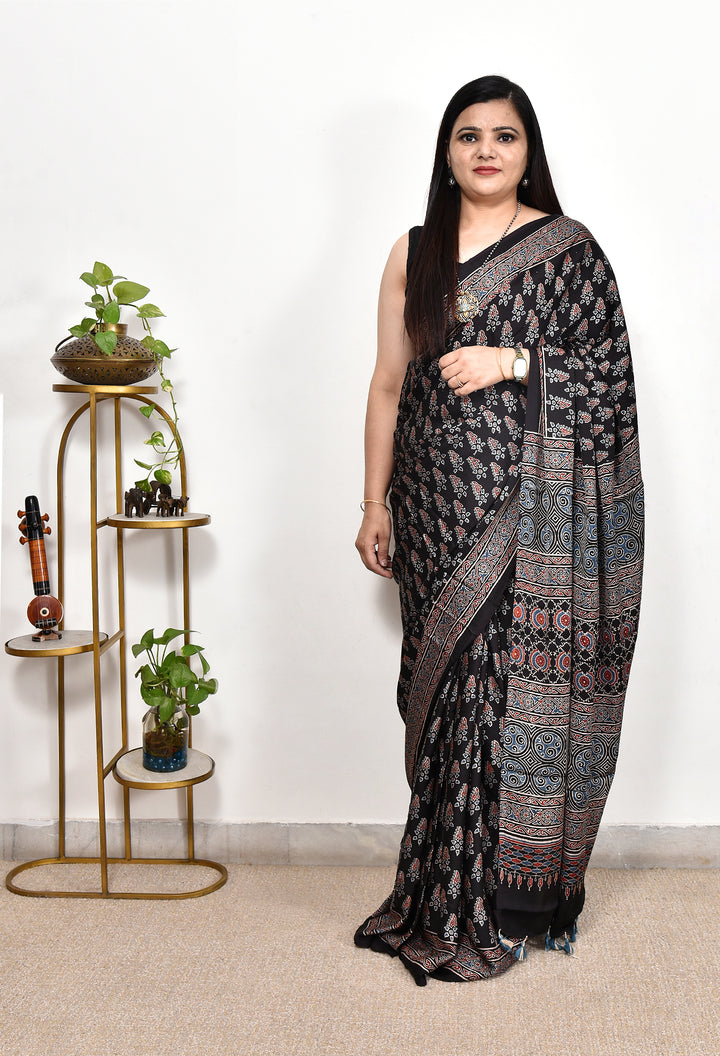 RENIKA : AJRAKH HANDBLOCK MODAL SILK SAREE