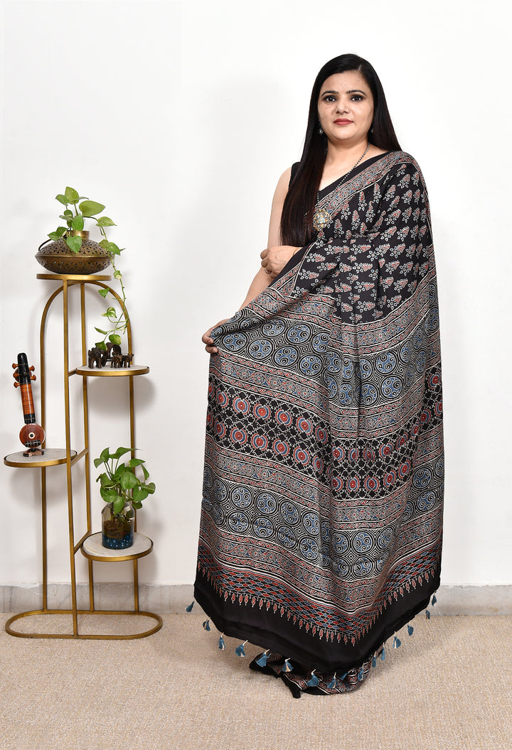 RENIKA : AJRAKH HANDBLOCK MODAL SILK SAREE
