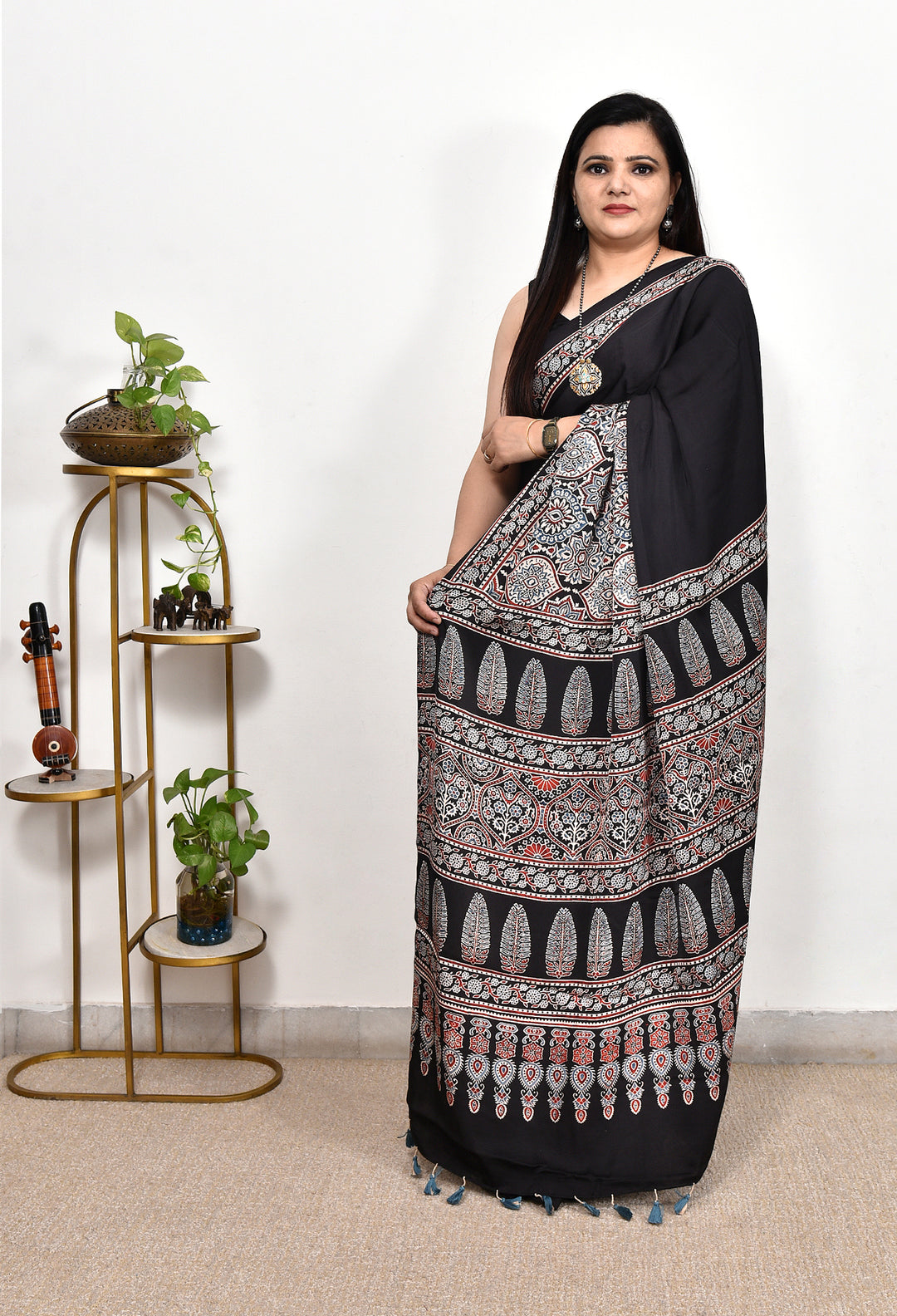 ABHILA : AJRAKH HANDBLOCK MODAL SILK SAREE