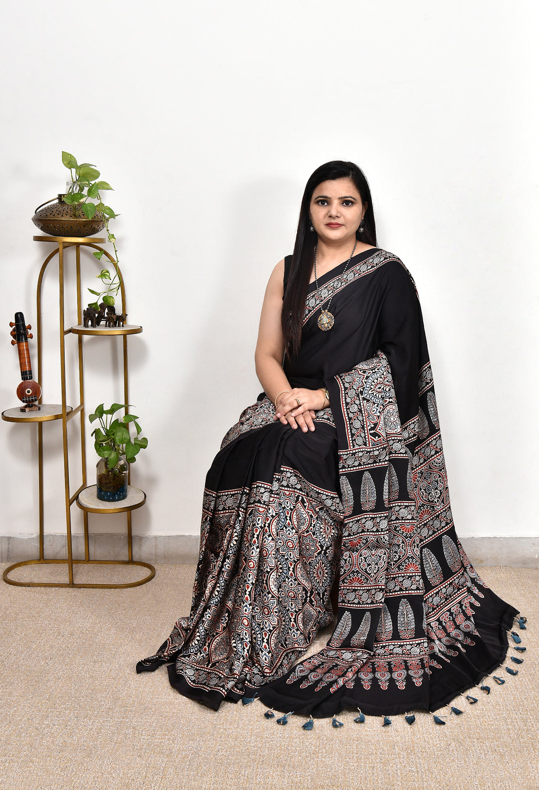 ABHILA : AJRAKH HANDBLOCK MODAL SILK SAREE