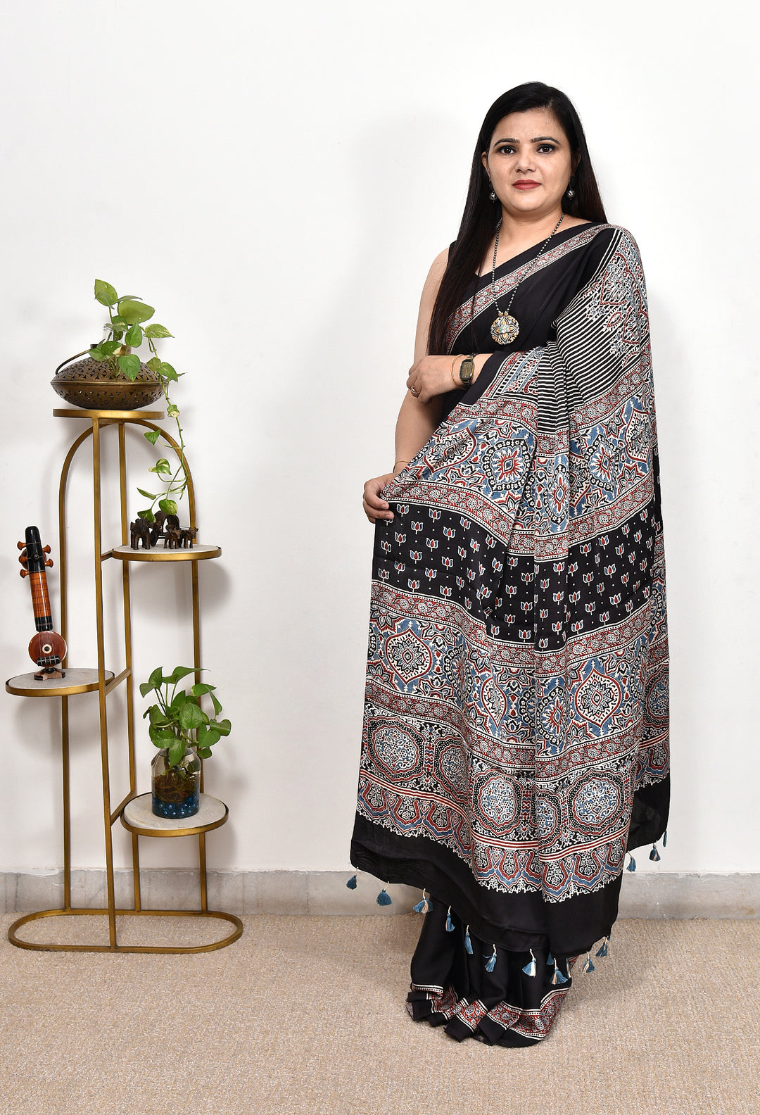 ISIBHA : AJRAKH HANDBLOCK MODAL SILK SAREE