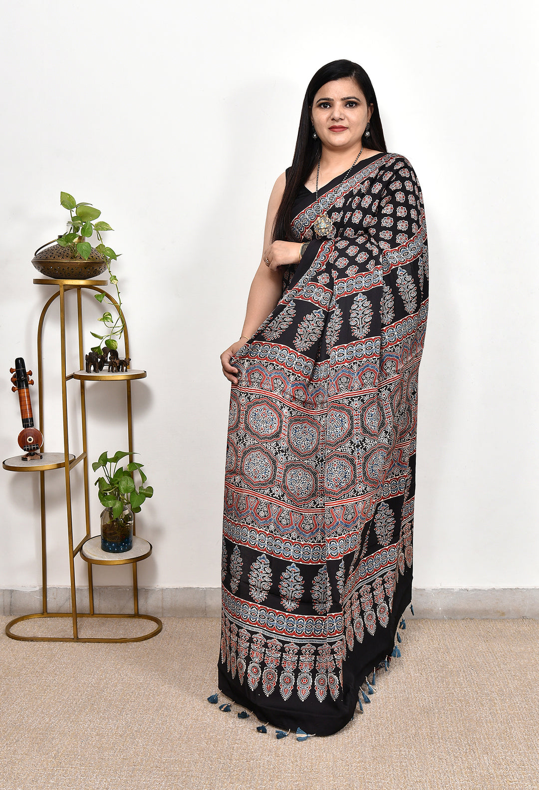 RITUJHA : AJRAKH HANDBLOCK MODAL SILK SAREE