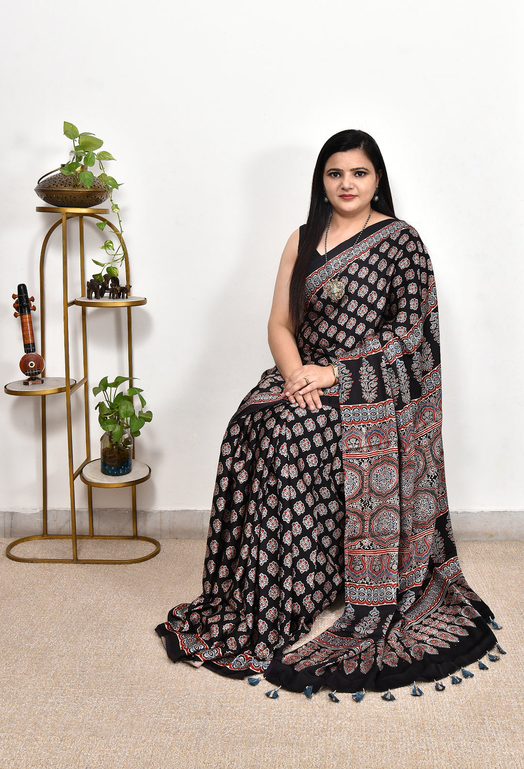 RITUJHA : AJRAKH HANDBLOCK MODAL SILK SAREE