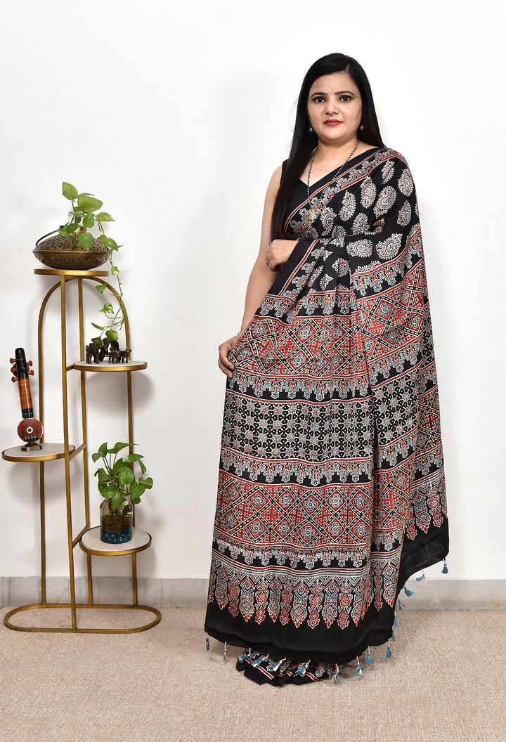 MAYAIRI : AJRAKH HANDBLOCK MODAL SILK SAREE