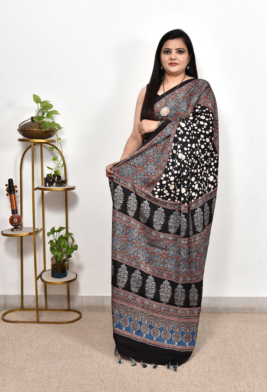 SOBIJHA : AJRAKH HANDBLOCK MODAL SILK SAREE
