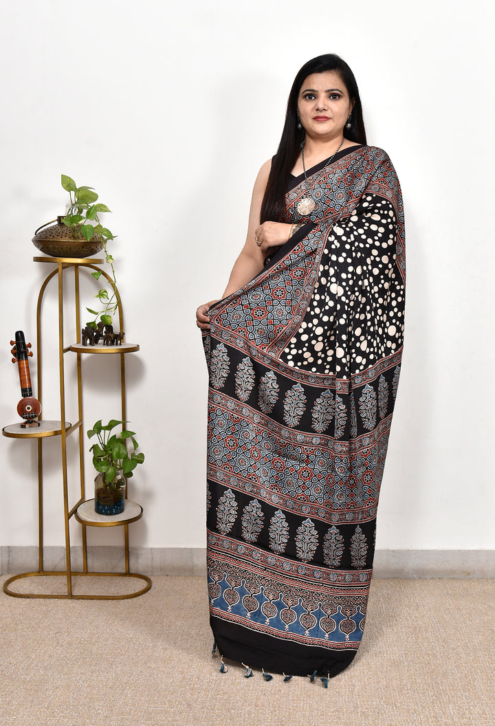 SOBIJHA : AJRAKH HANDBLOCK MODAL SILK SAREE