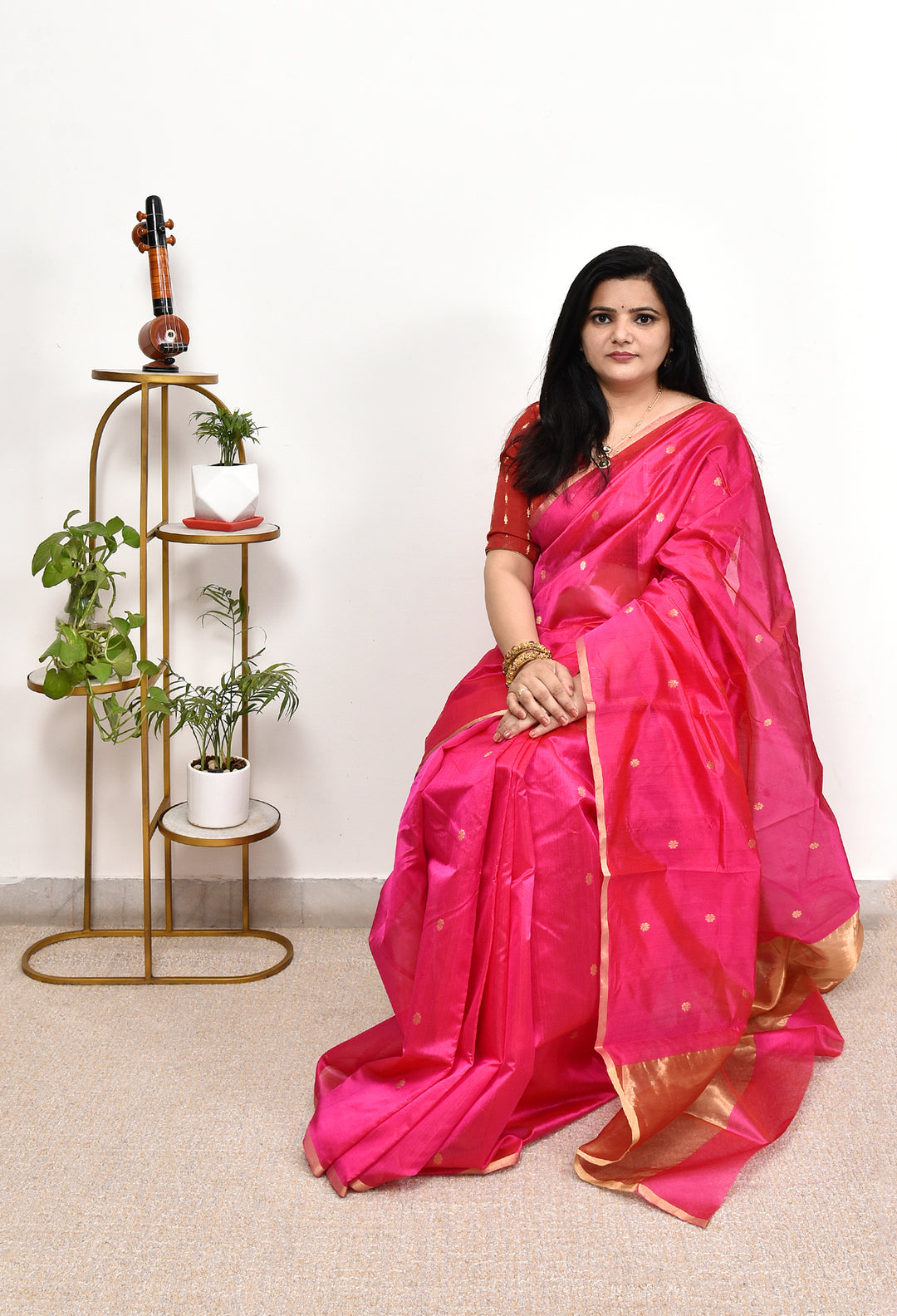 SONALIKA : HANDWOVEN CHANDERI SILK SAREE WITH ZARI BOOTIS ALL OVER