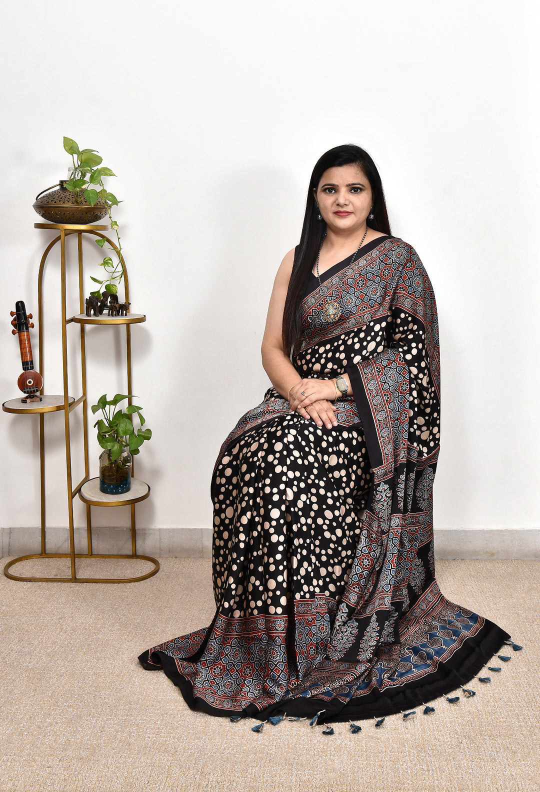 SOBIJHA : AJRAKH HANDBLOCK MODAL SILK SAREE