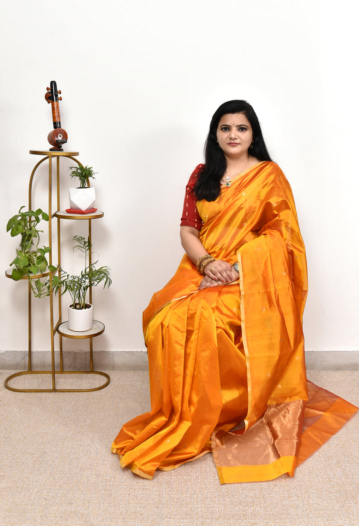 BHAVISHA : HANDWOVEN CHANDERI SILK SAREE WITH ZARI BOOTIS ALL OVER