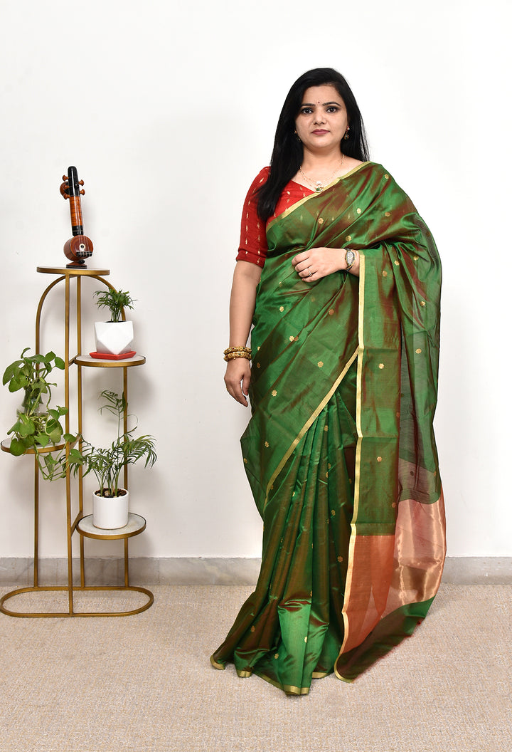 PURNIMA : HANDWOVEN CHANDERI SILK SAREE WITH ZARI BOOTIS ALL OVER