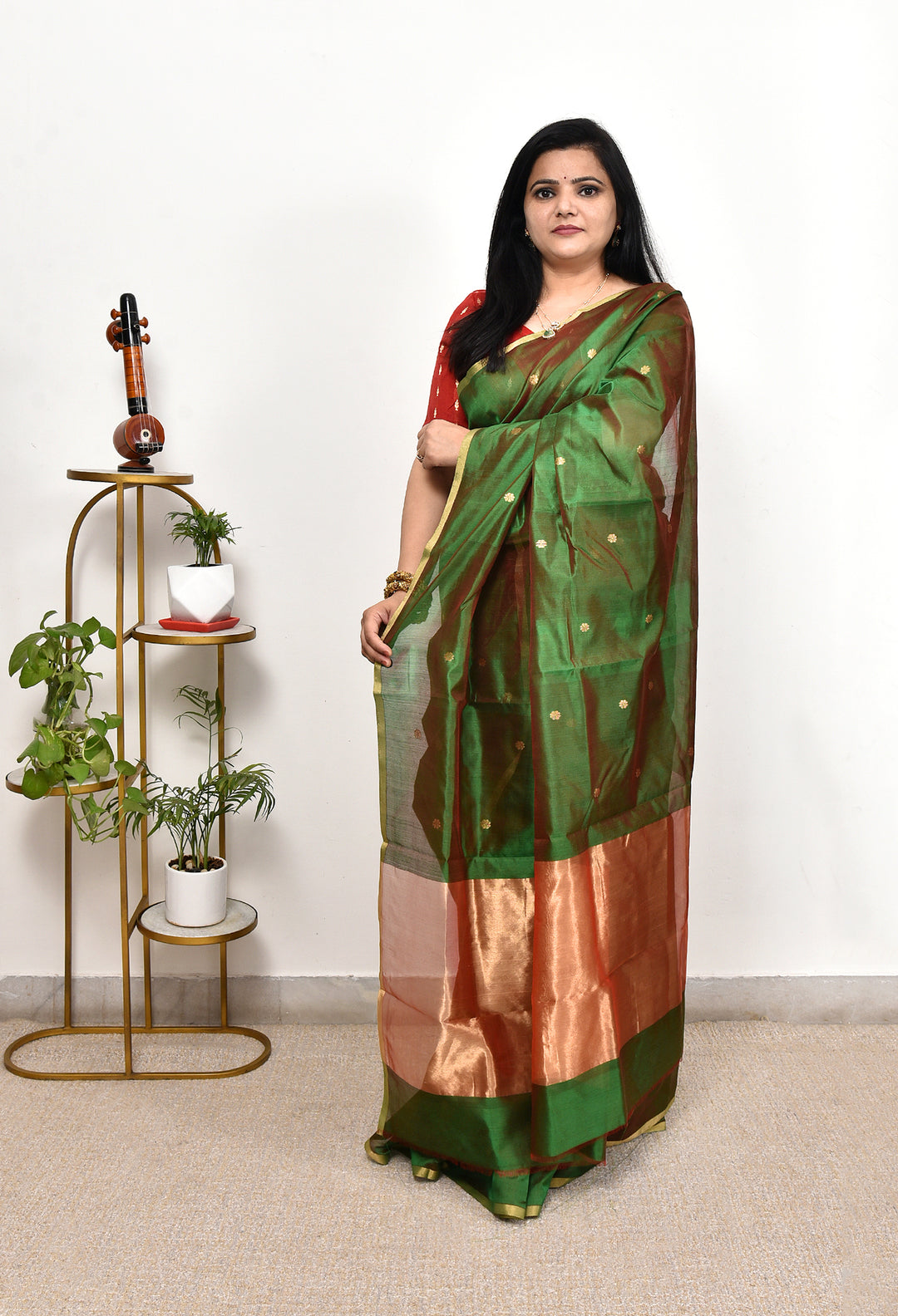 PURNIMA : HANDWOVEN CHANDERI SILK SAREE WITH ZARI BOOTIS ALL OVER