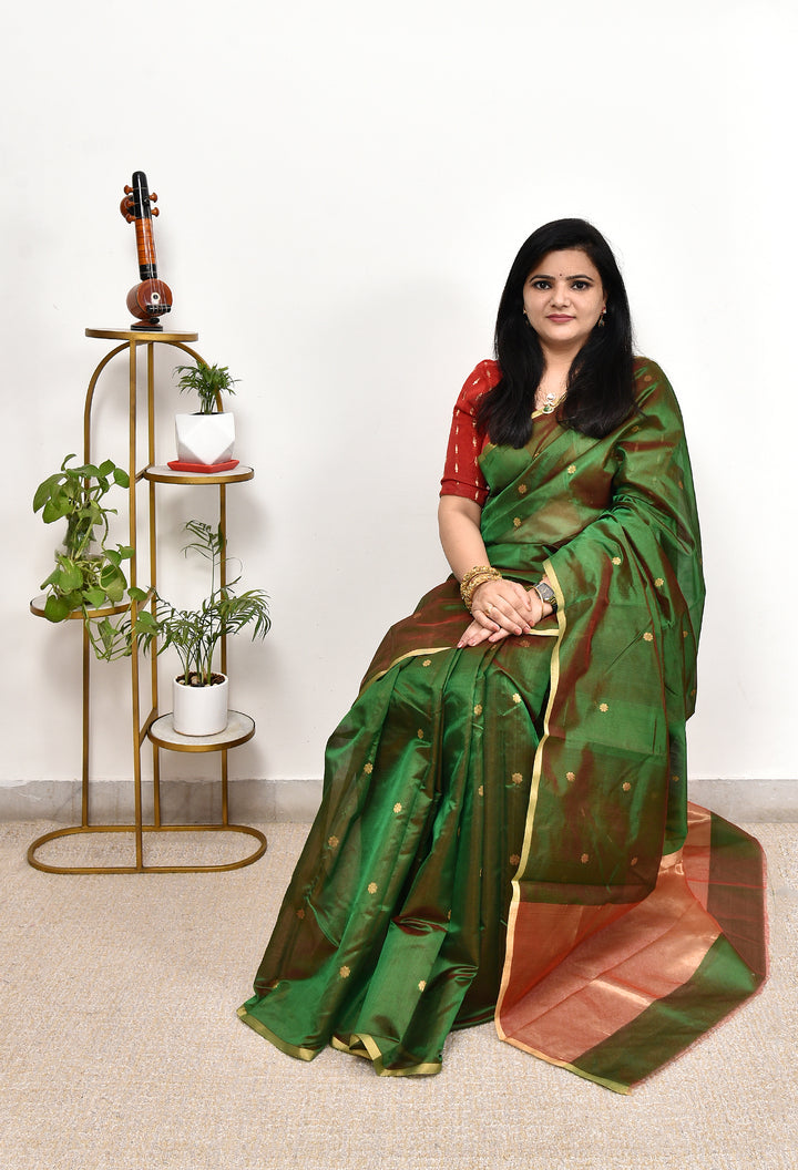 PURNIMA : HANDWOVEN CHANDERI SILK SAREE WITH ZARI BOOTIS ALL OVER