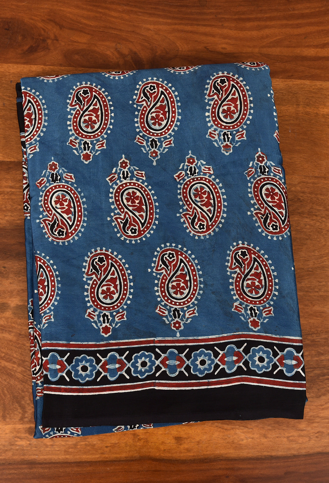 RISHUDI : AJRAKH HANDBLOCK MODAL SILK SAREE