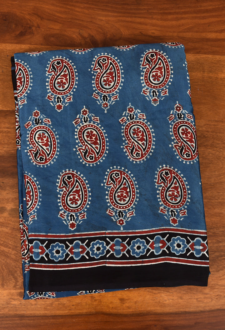 RISHUDI : AJRAKH HANDBLOCK MODAL SILK SAREE