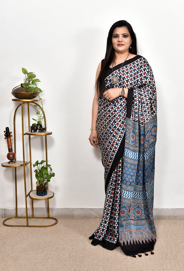 VAANYA : AJRAKH HANDBLOCK MODAL SILK SAREE