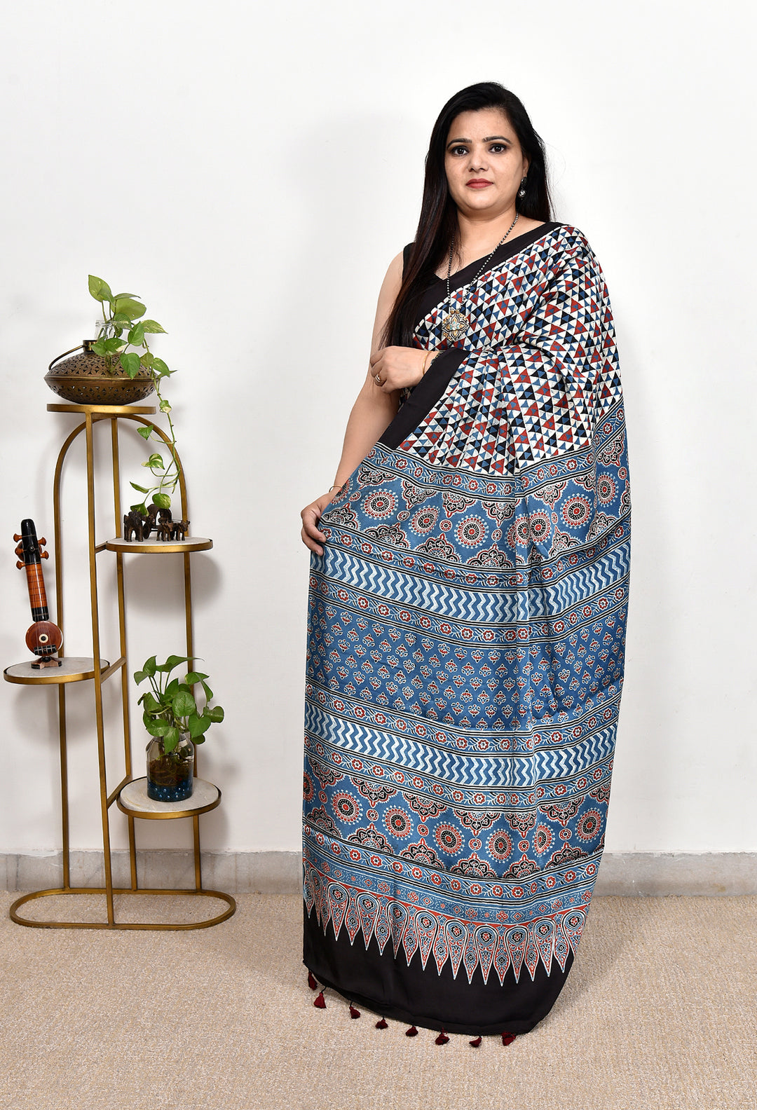 VAANYA : AJRAKH HANDBLOCK MODAL SILK SAREE