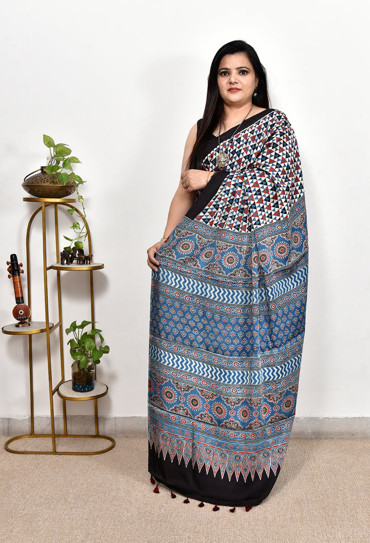 VAANYA : AJRAKH HANDBLOCK MODAL SILK SAREE