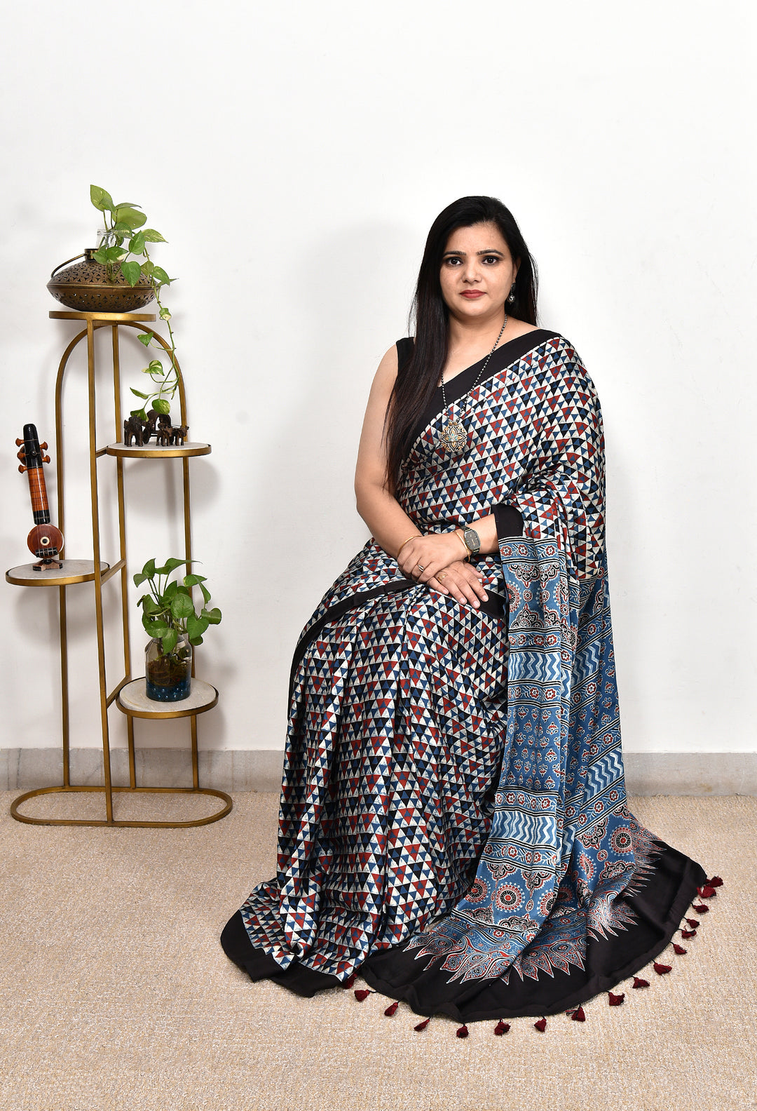 VAANYA : AJRAKH HANDBLOCK MODAL SILK SAREE