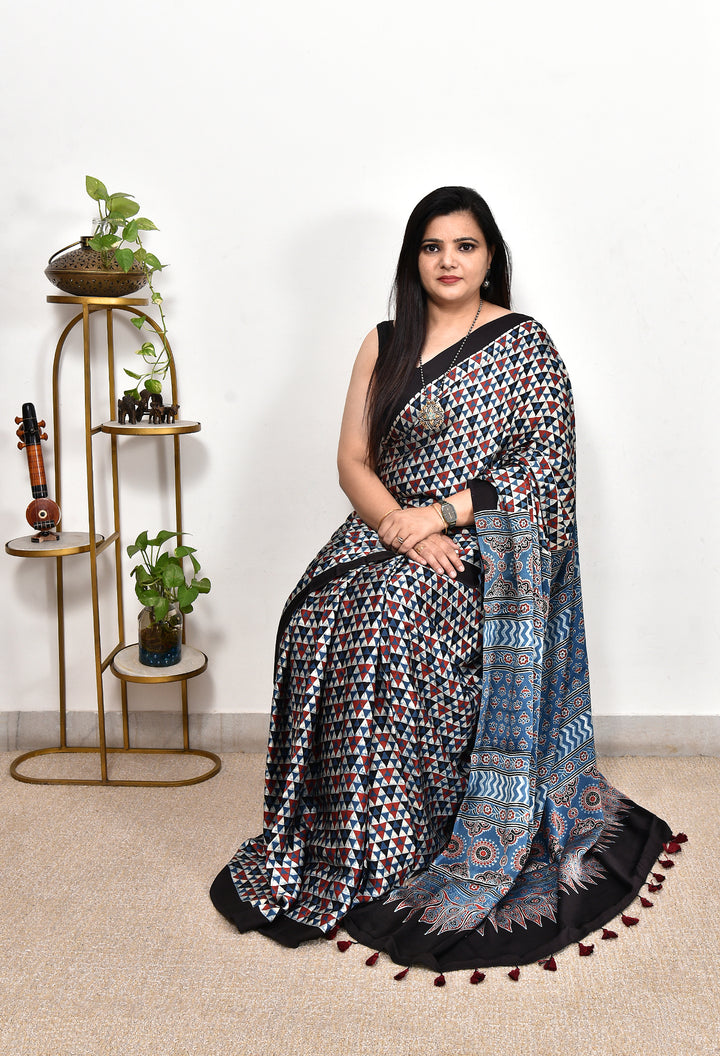 VAANYA : AJRAKH HANDBLOCK MODAL SILK SAREE
