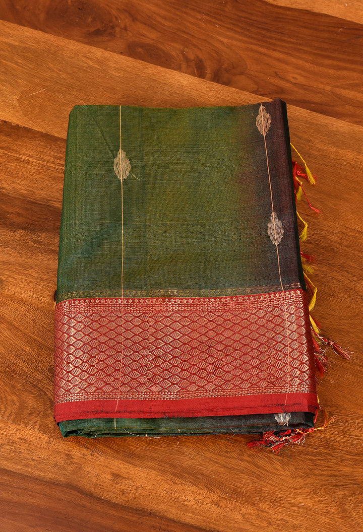 MUKTISHA  : HANDWOVEN MAHESHWARI SILK SAREE WITH ZARI BOOTIS