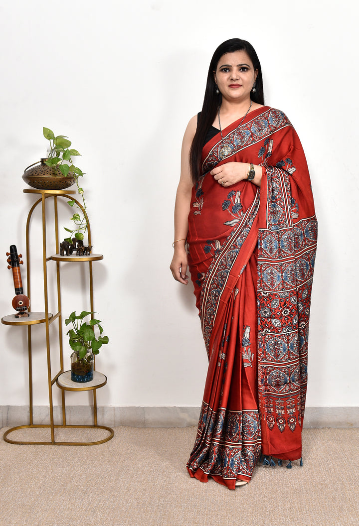 MAHISHMA : AJRAKH HANDBLOCK MODAL SILK SAREE