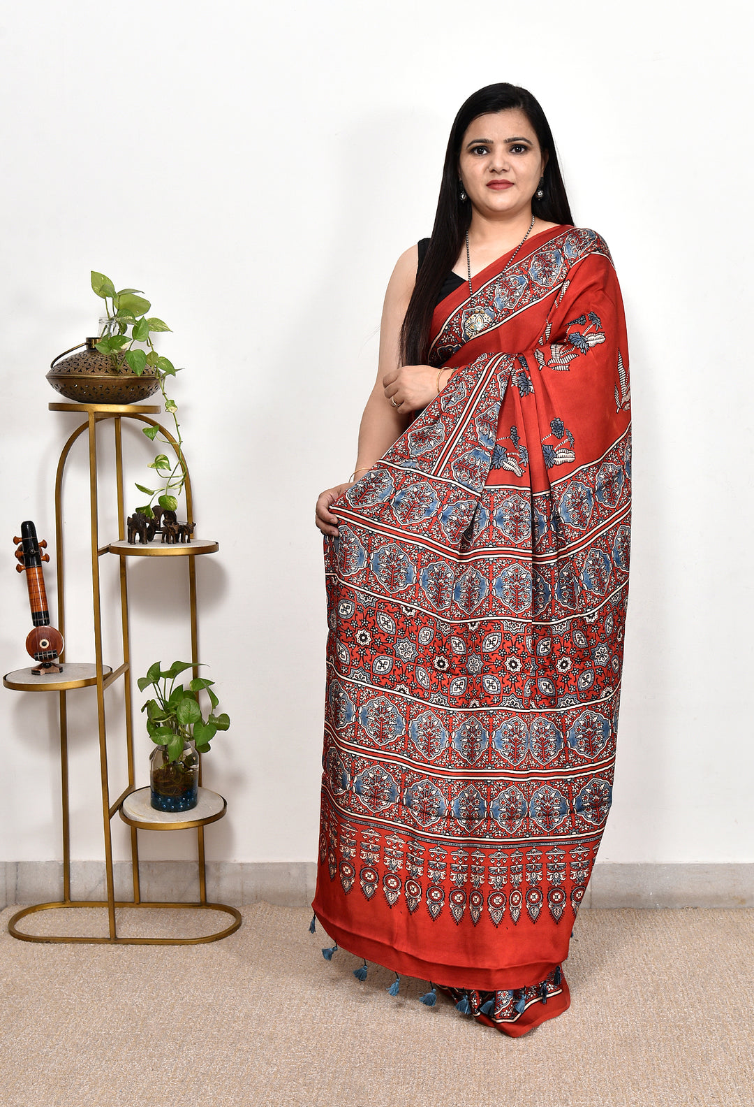 MAHISHMA : AJRAKH HANDBLOCK MODAL SILK SAREE