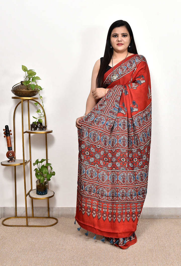 MAHISHMA : AJRAKH HANDBLOCK MODAL SILK SAREE