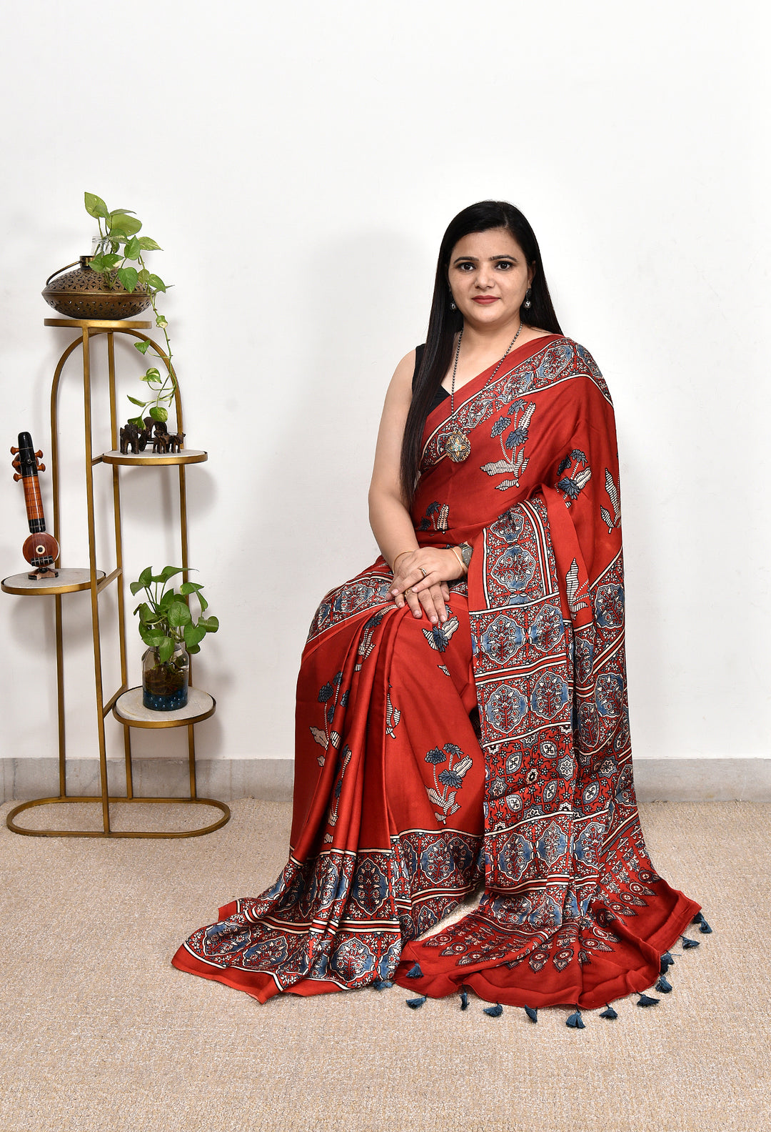 MAHISHMA : AJRAKH HANDBLOCK MODAL SILK SAREE