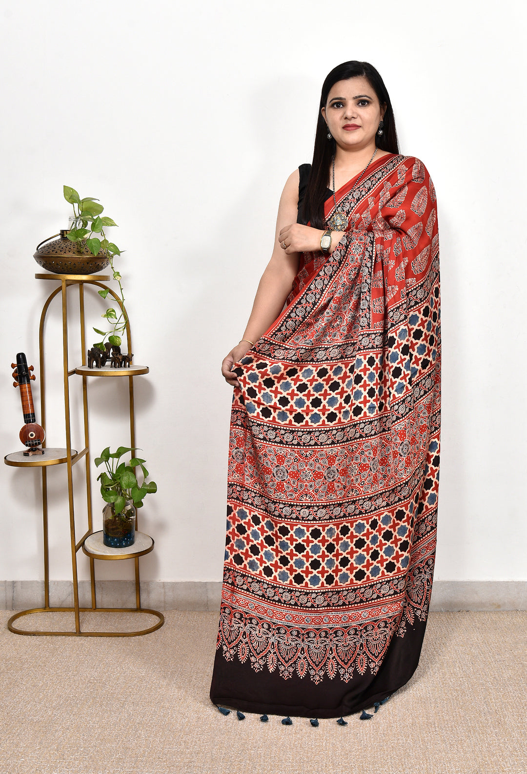 ALAYAA : AJRAKH HANDBLOCK MODAL SILK SAREE