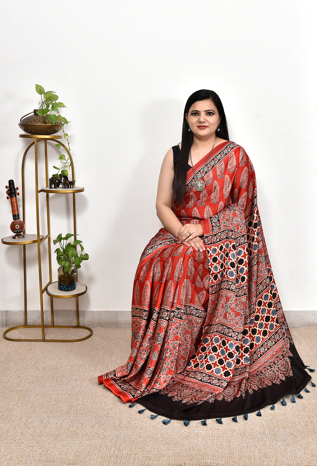 ALAYAA : AJRAKH HANDBLOCK MODAL SILK SAREE