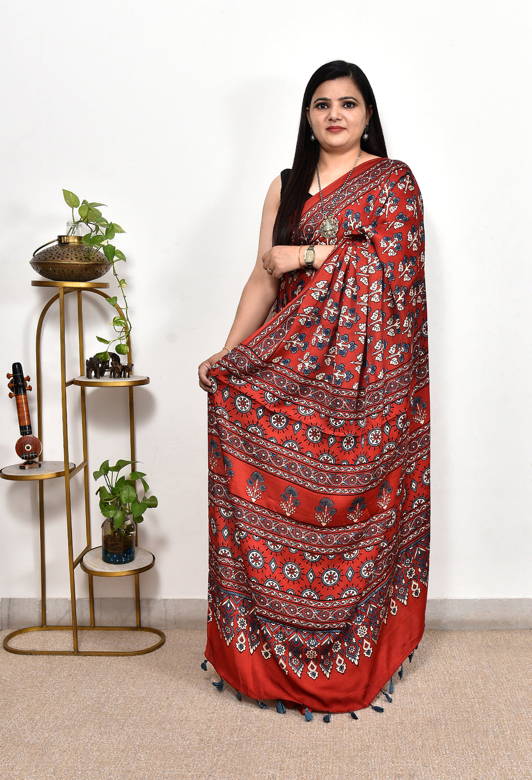 UMASHI : AJRAKH HANDBLOCK MODAL SILK SAREE